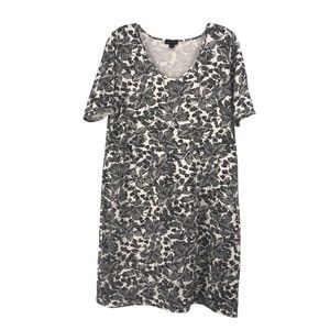 J Jill Wearever Collection Black White Floral Short Sleeve Dress Womens Size M